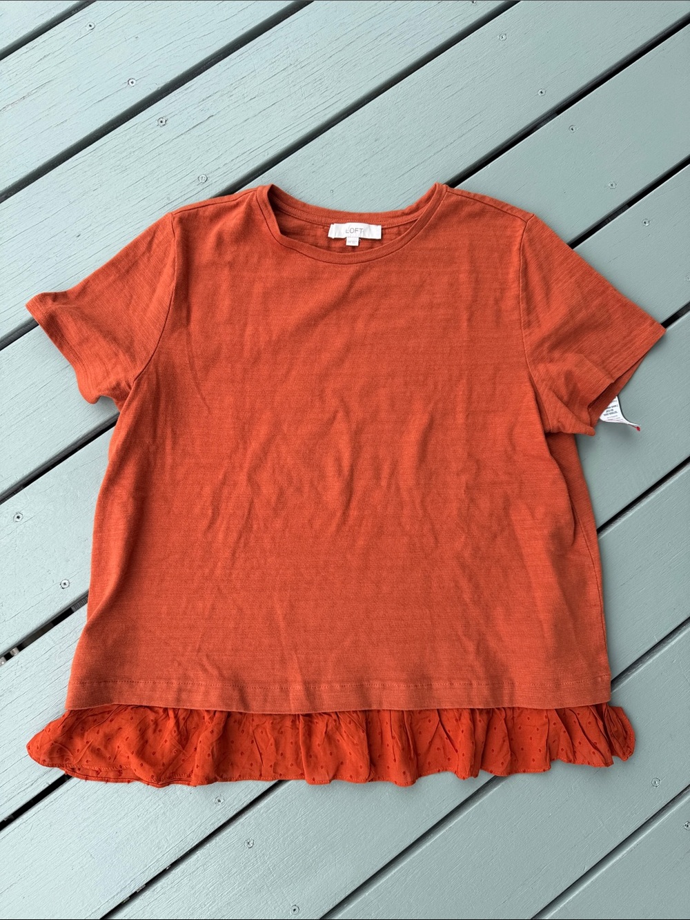 LOFT Orange Eyelet Hem Short Sleeve Top